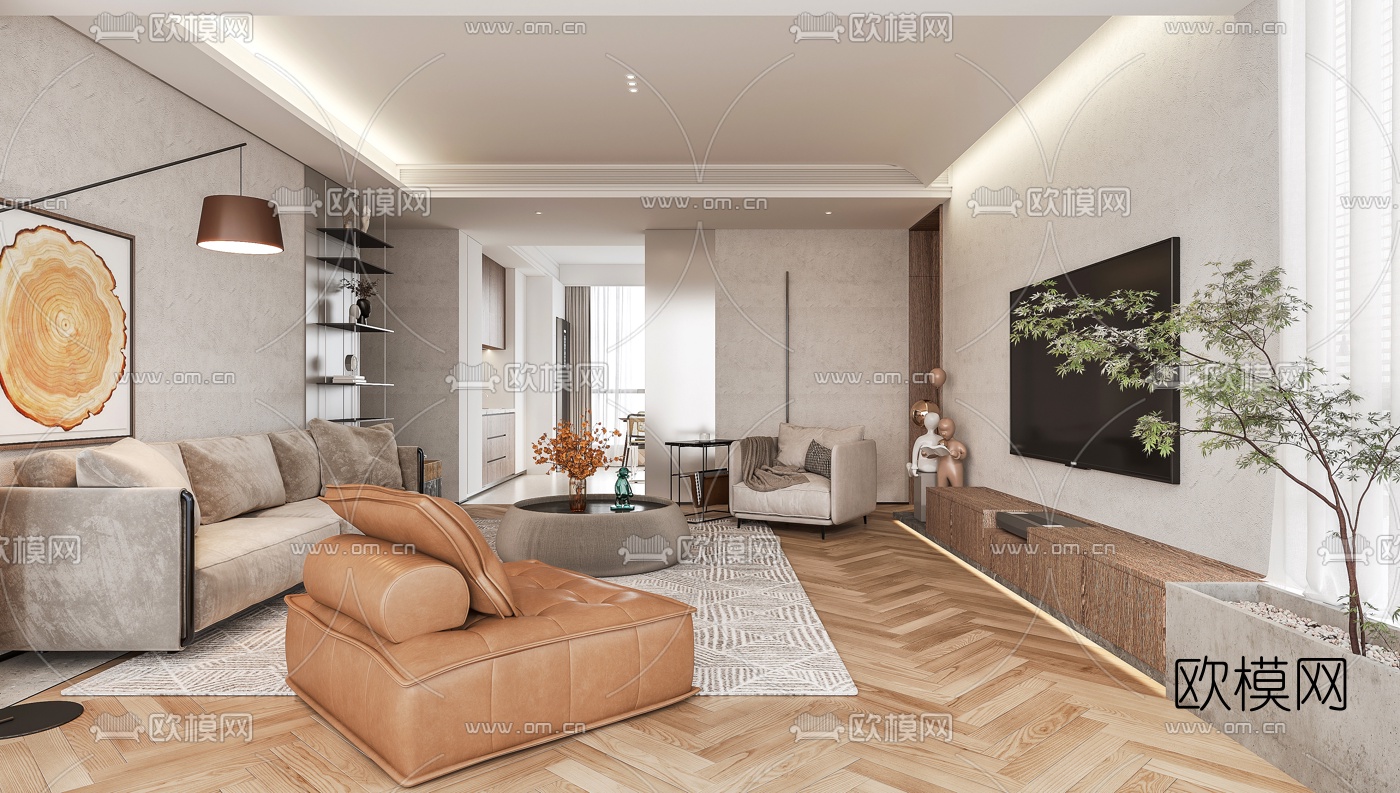 北欧客厅餐厅3d模型下载（渲染图1）