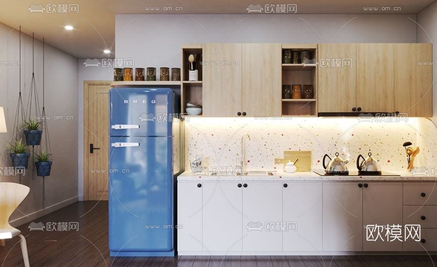 北欧公寓客厅餐厅su模型下载（渲染图2）