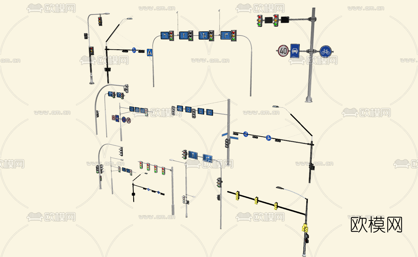现代红绿灯su模型下载（渲染图2）