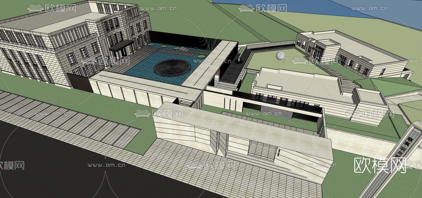 新古典会所建筑外观su模型下载（渲染图5）