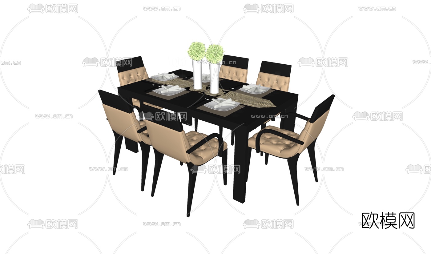 后现代餐桌椅su模型下载