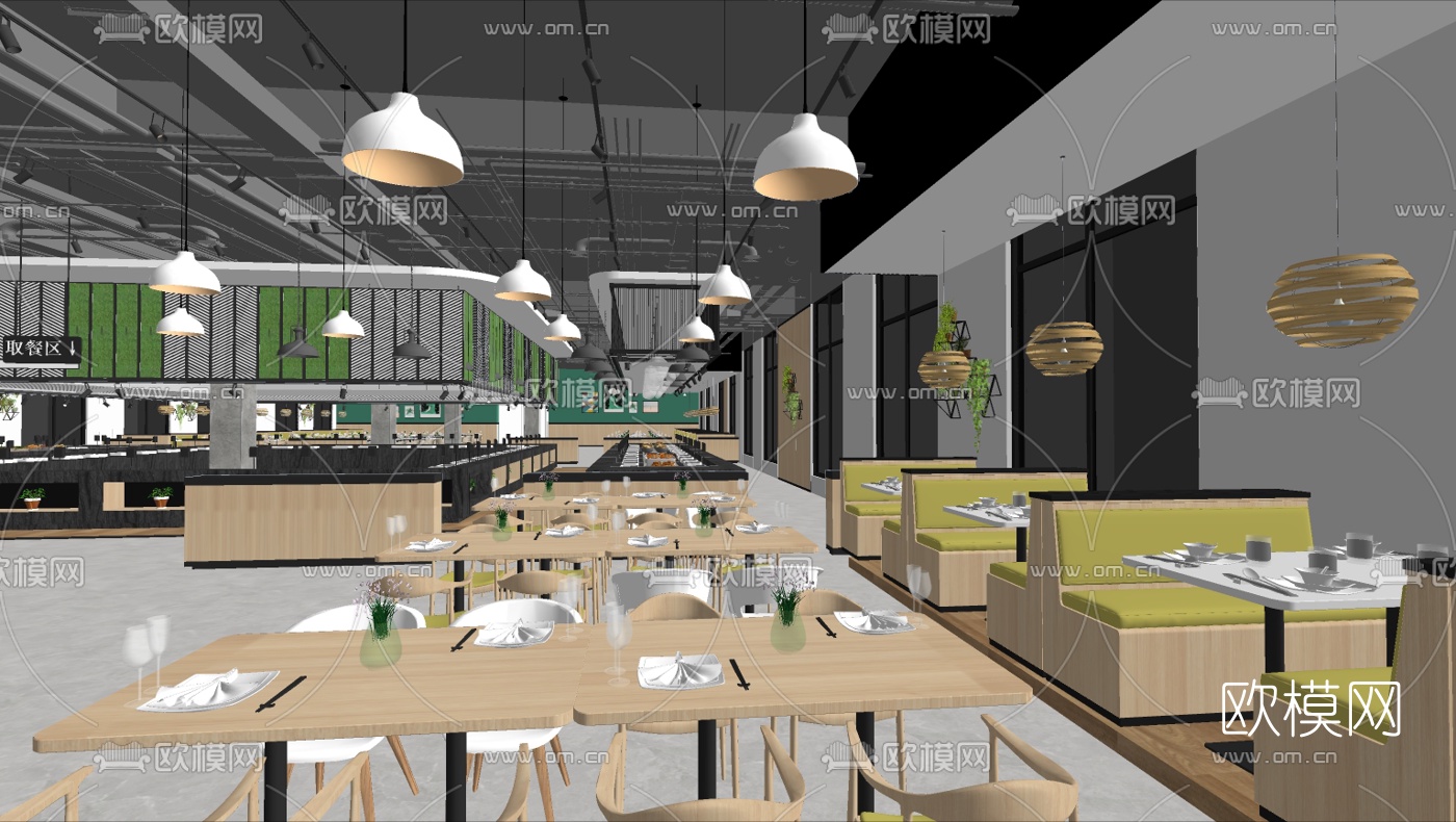 工业风学校饭堂su模型下载（渲染图3）