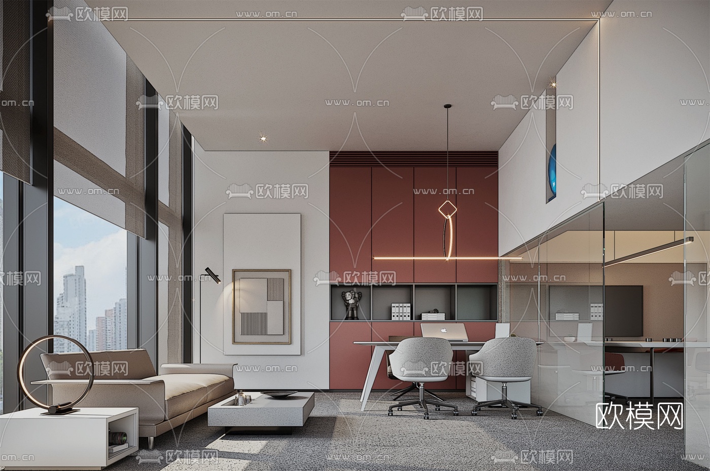 现代经理办公室su模型下载（渲染图1）