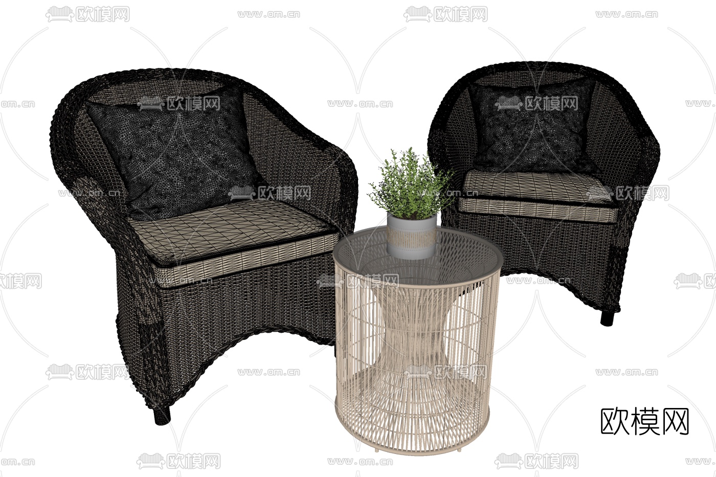 北欧藤编休闲沙发su模型下载