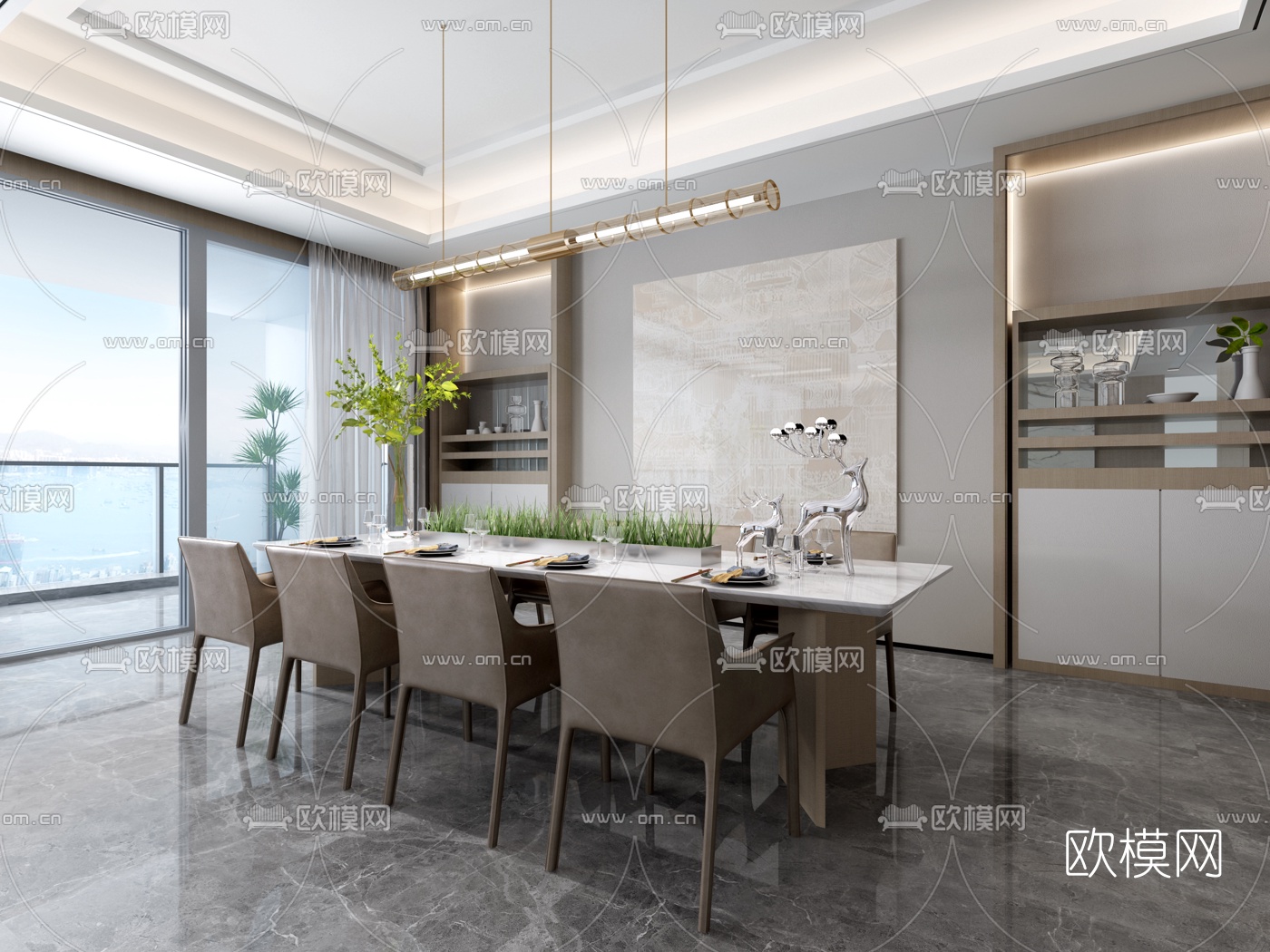 梁志天设计 现代客厅餐厅3d模型