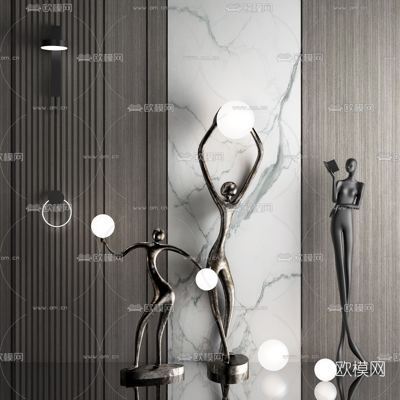 现代抽象人物雕塑3d模型下载