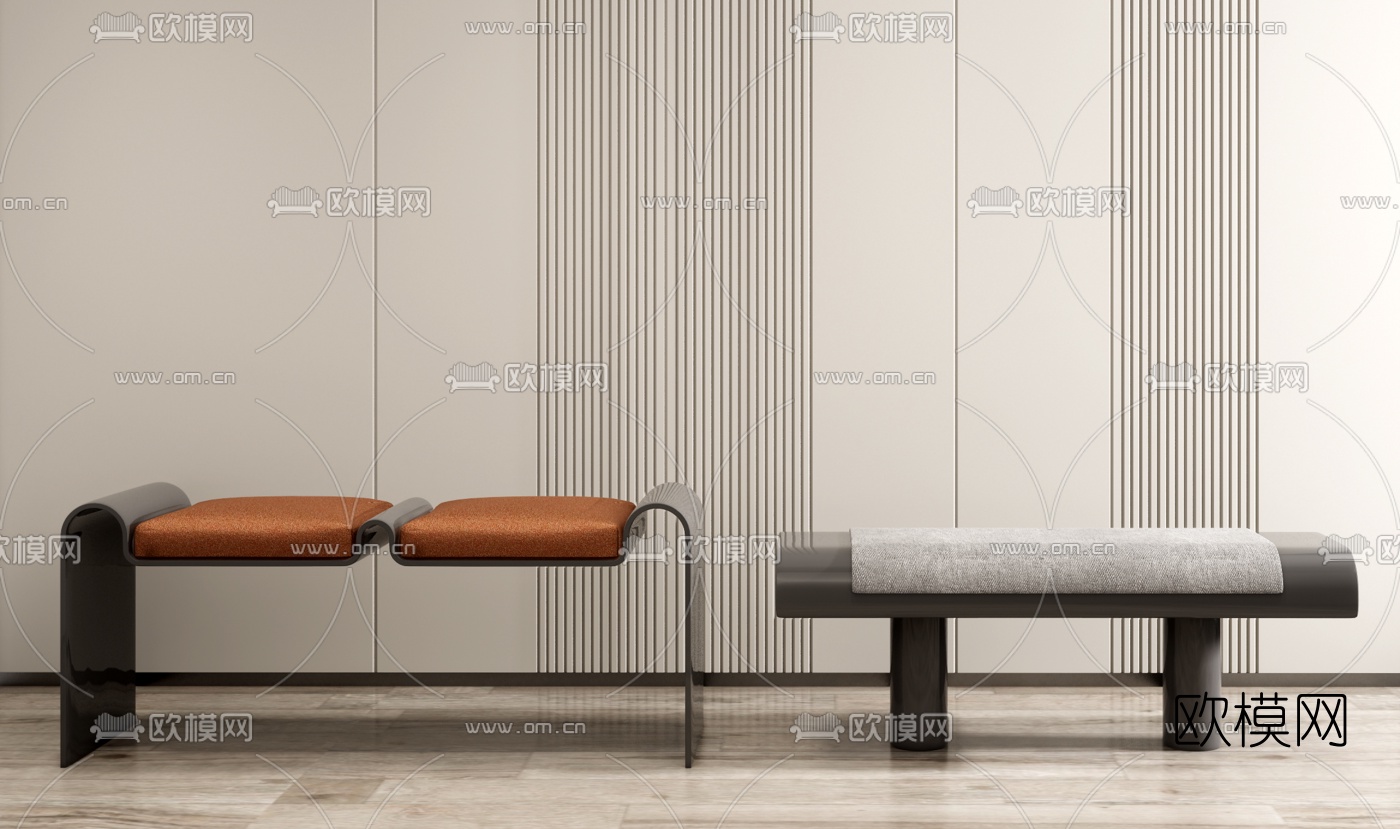 现代凳子床尾凳su模型下载（渲染图1）