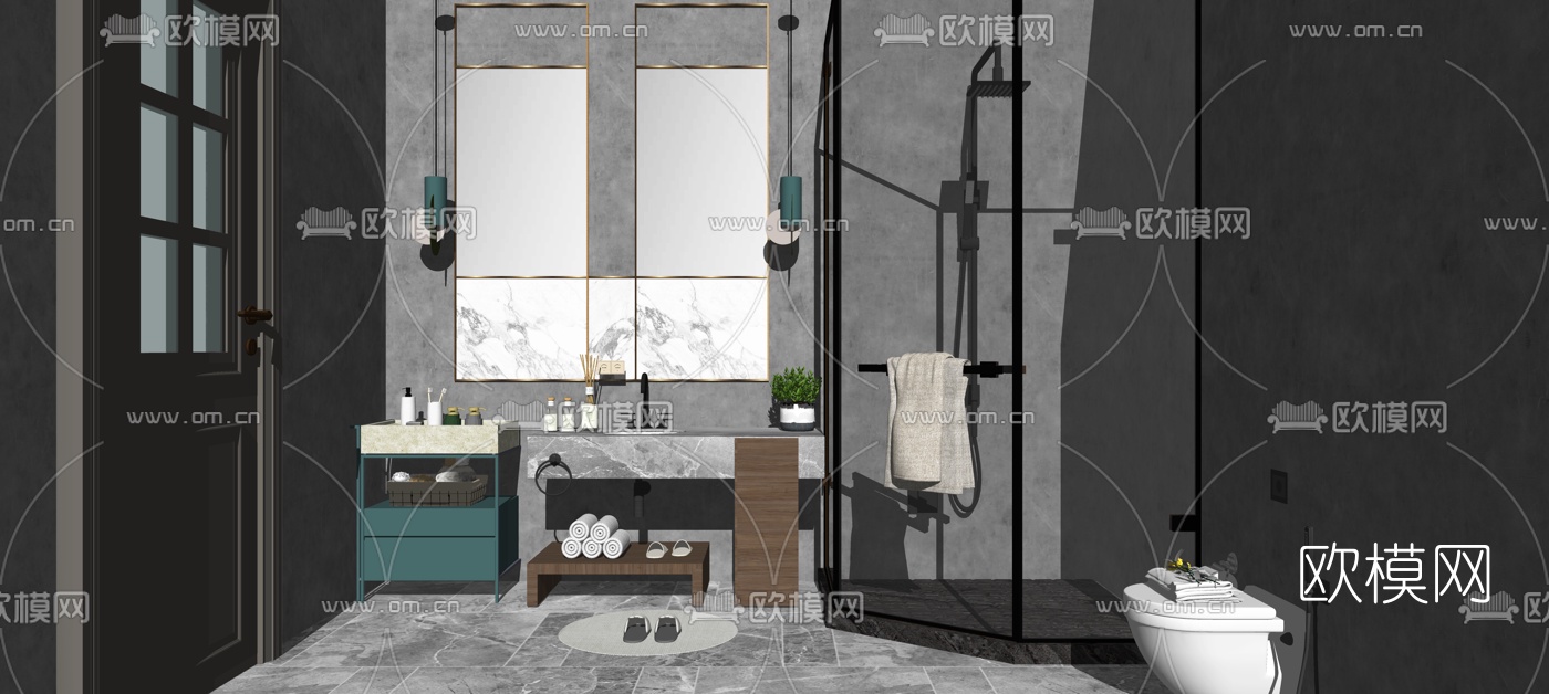 现代轻奢卫生间浴室su模型下载