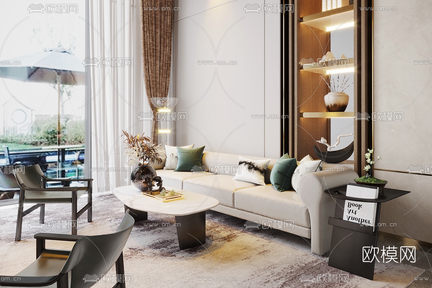 新中式售楼处会客区3d模型下载（渲染图3）