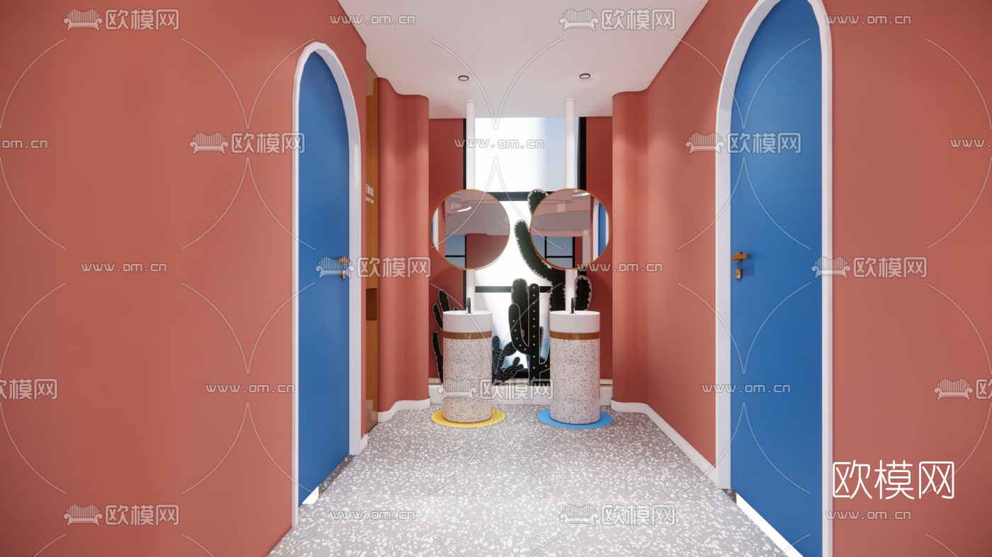 现代轻奢公共卫生间su模型下载（渲染图1）
