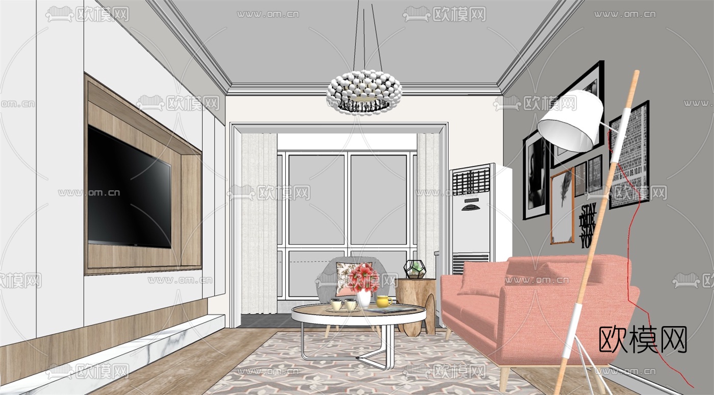 北欧小户型公寓su模型下载（渲染图2）