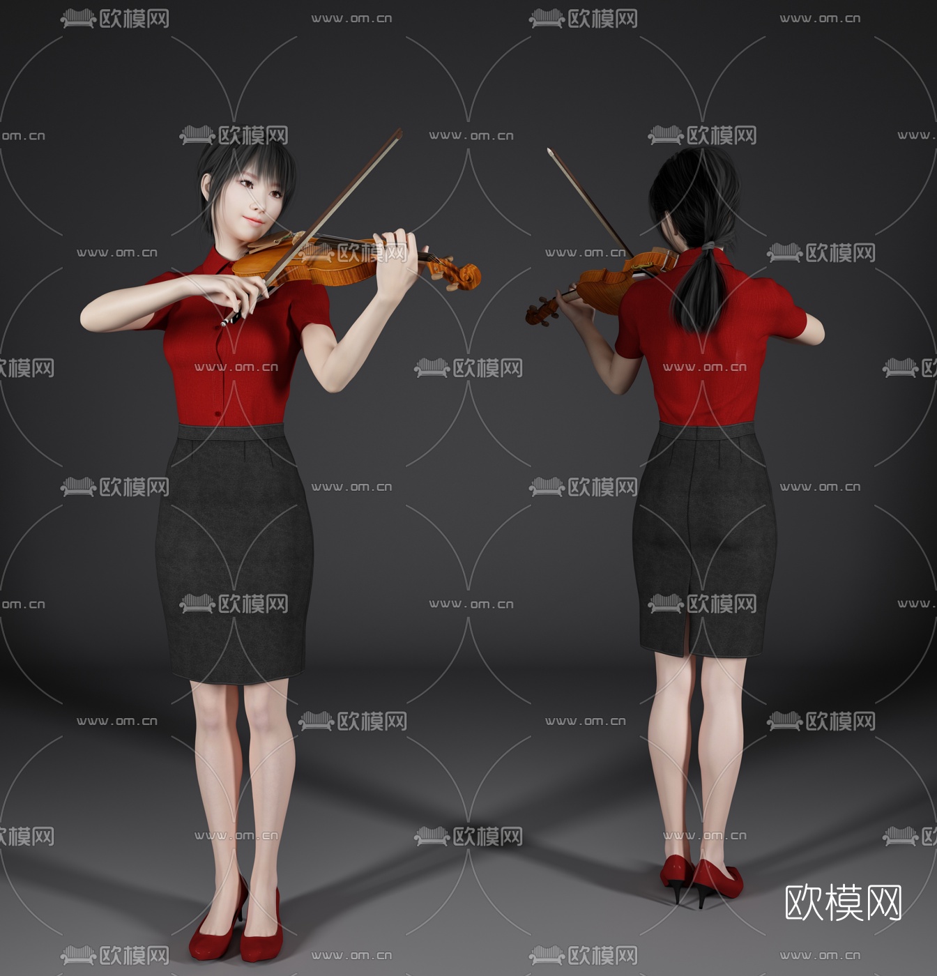 现代女性拉小提琴3d模型下载