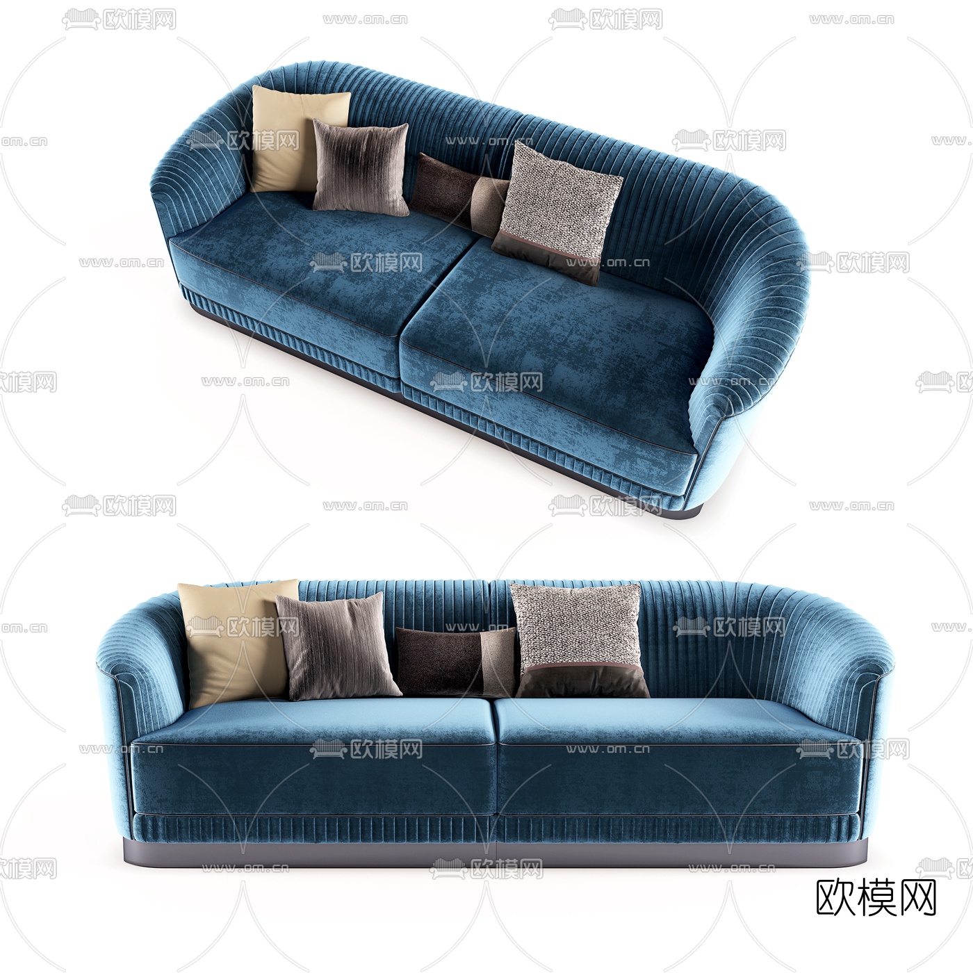 现代绒布双人沙发3d模型-免费3dmax模型库-欧模网