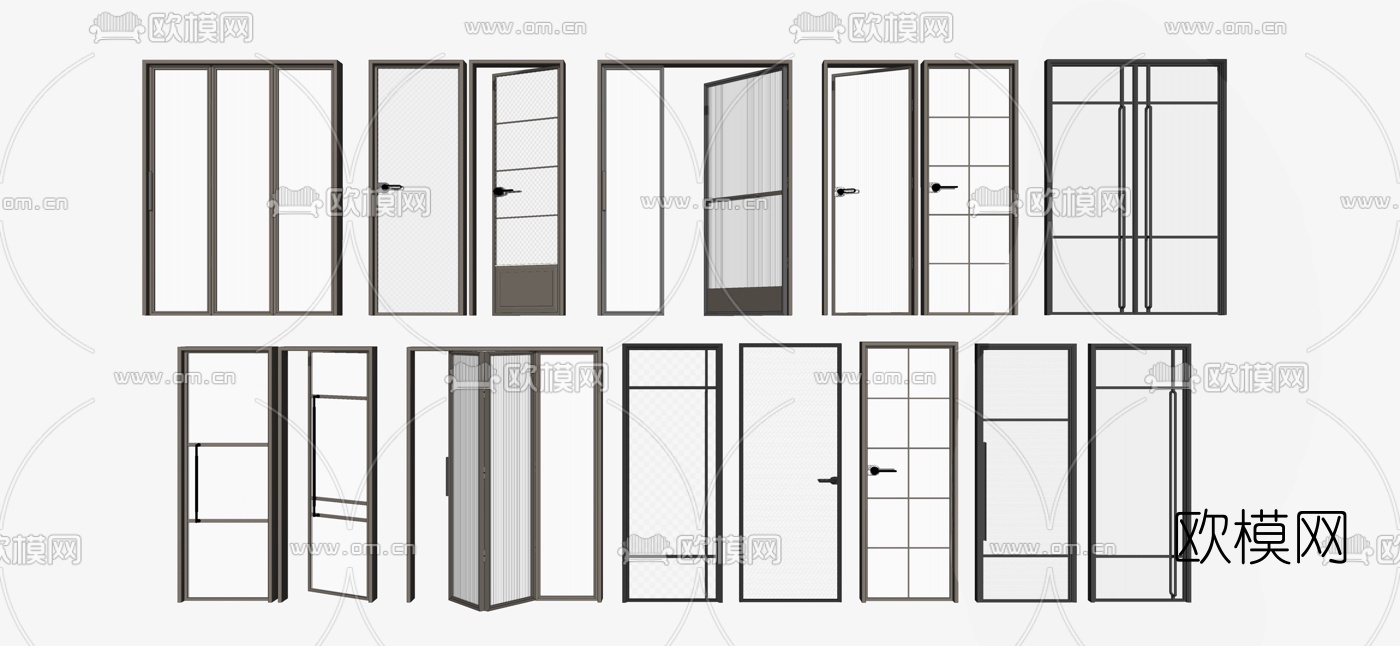 现代玻璃推拉门折叠门su模型