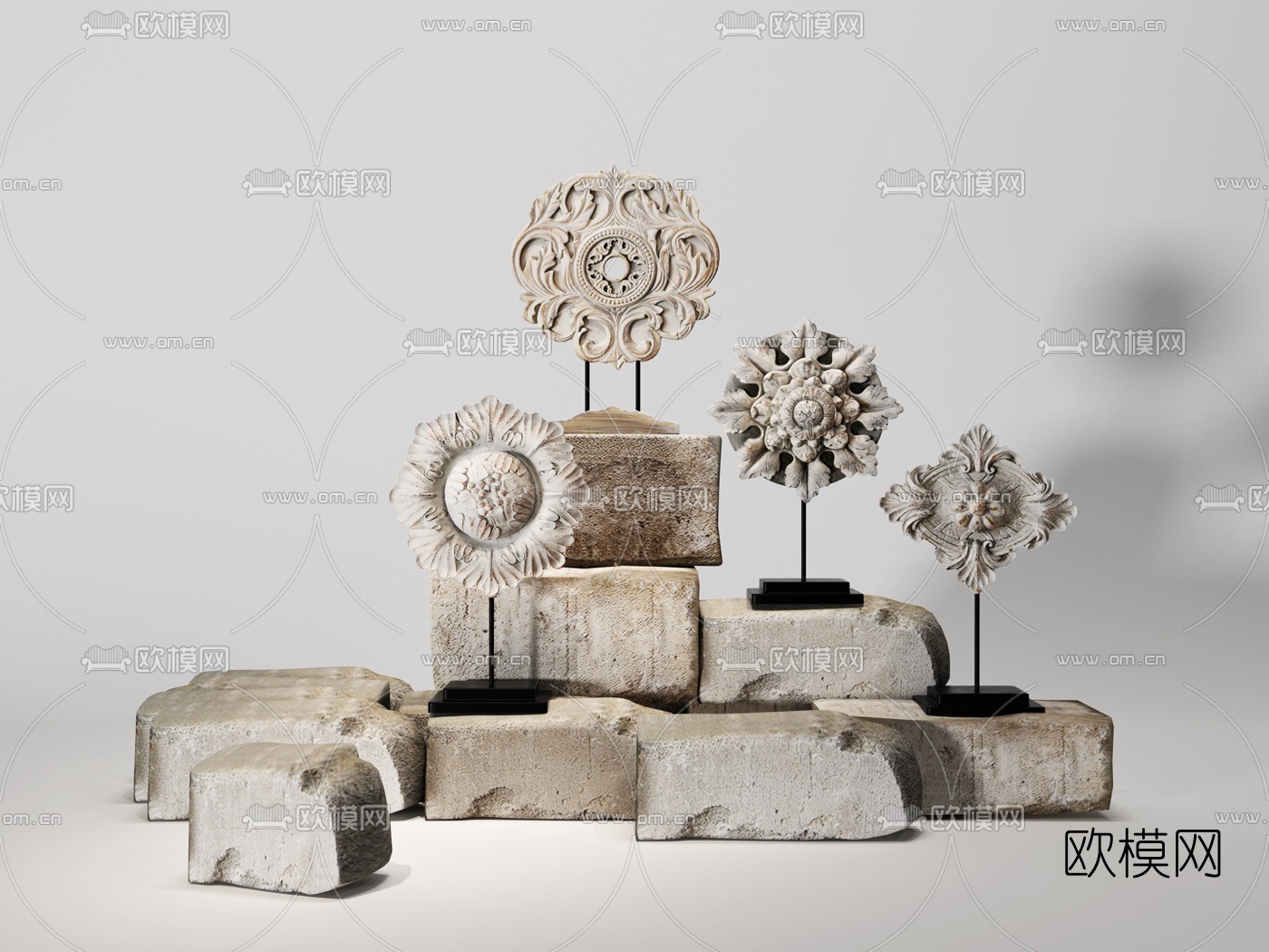 欧式石材雕刻雕花摆件3d模型