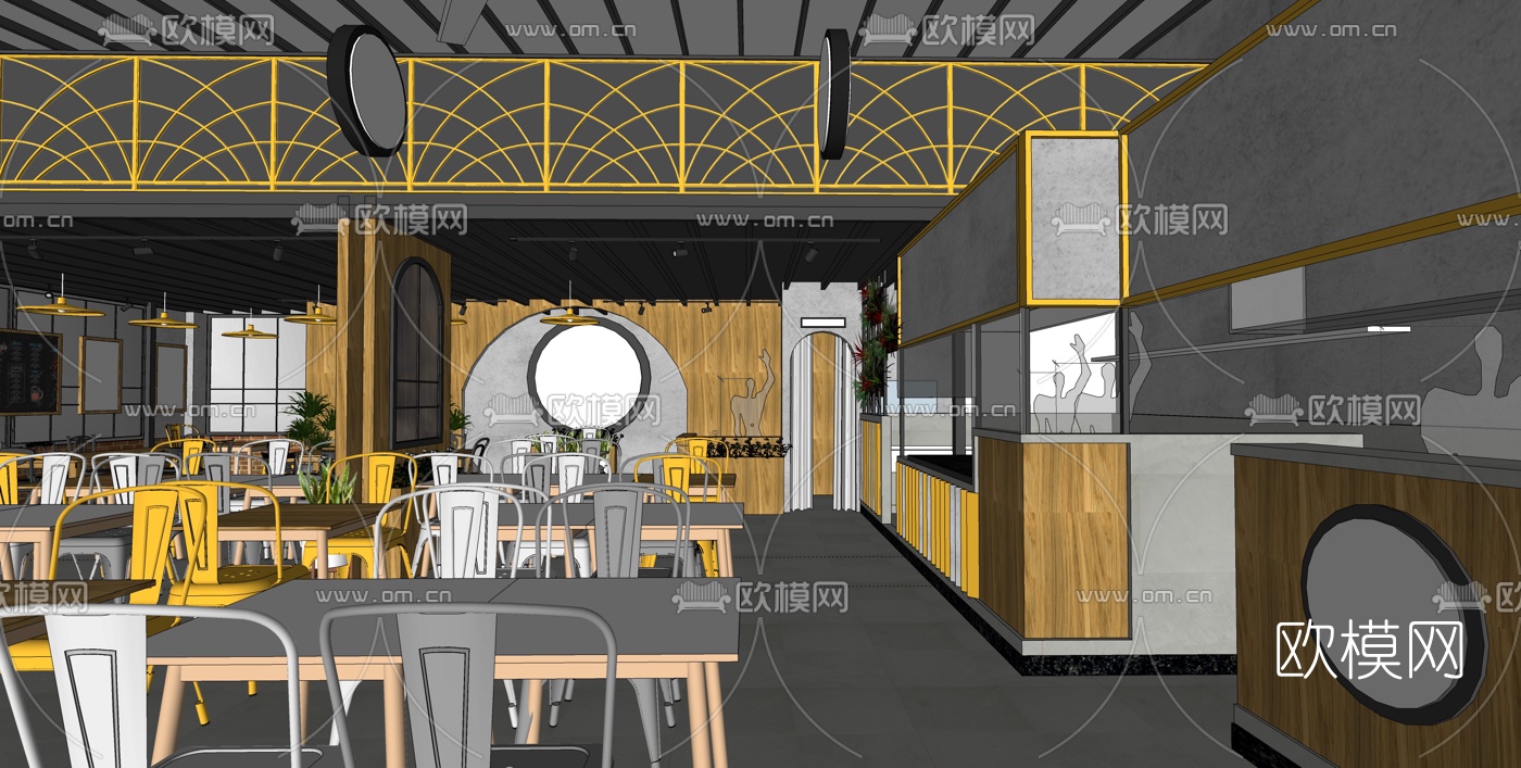 现代快餐店su模型