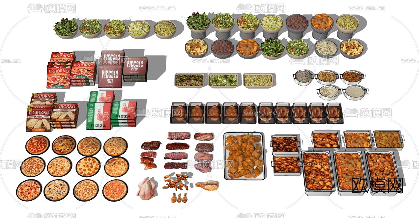 现代快餐盒饭自助餐食物su模型下载