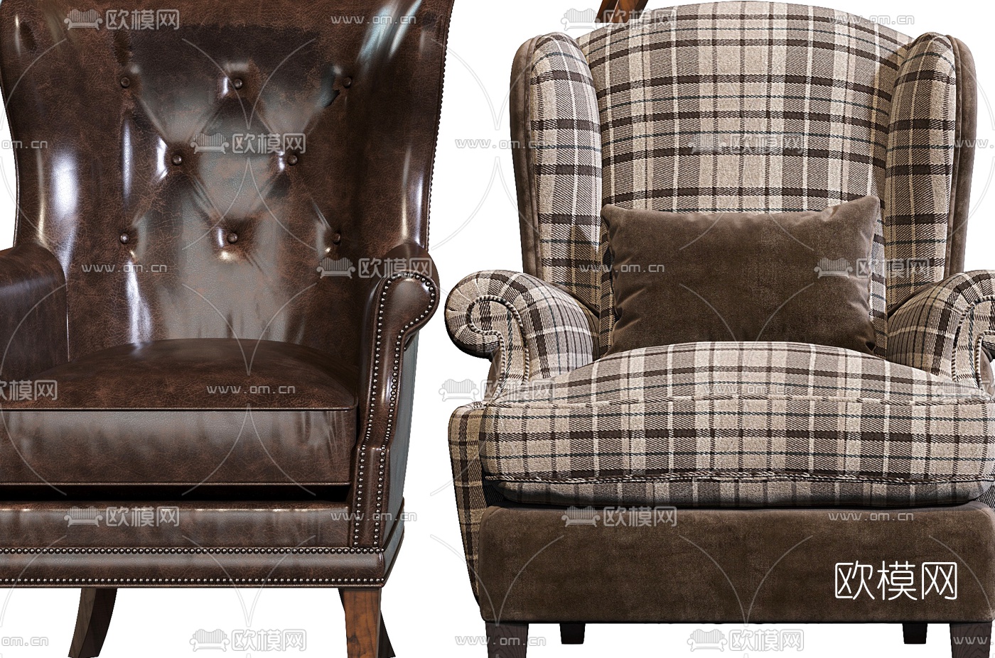 美式布艺皮革休闲沙发3d模型下载（渲染图9）