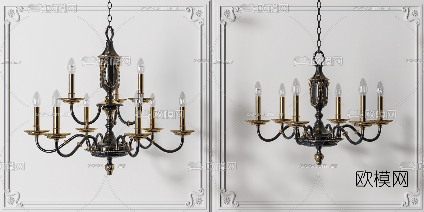美式双层烛台吊灯3d模型下载（渲染图3）