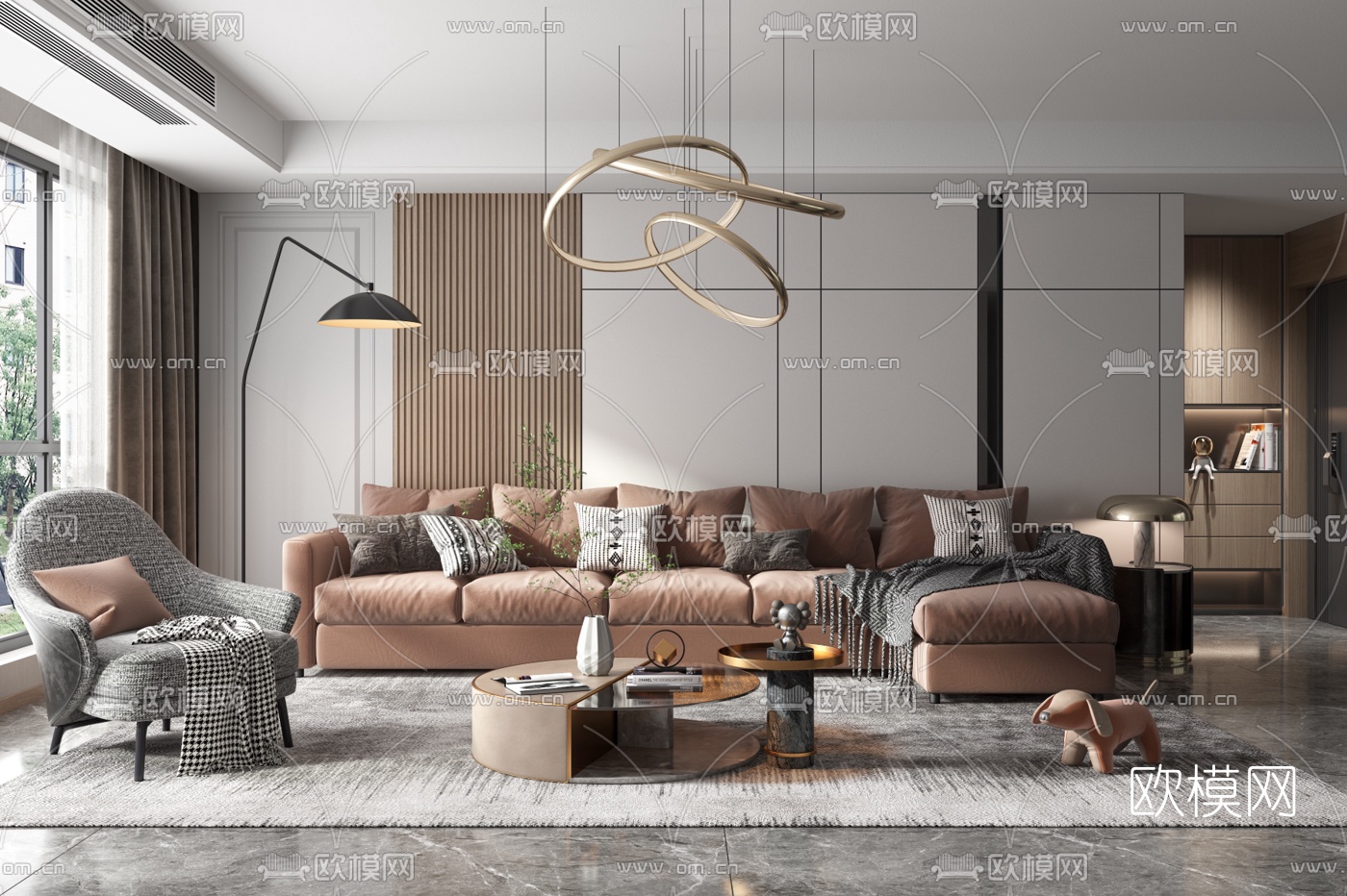 现代布艺转角沙发组合3d模型