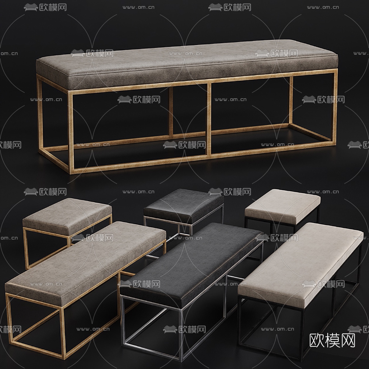 现代布艺床尾凳3d模型