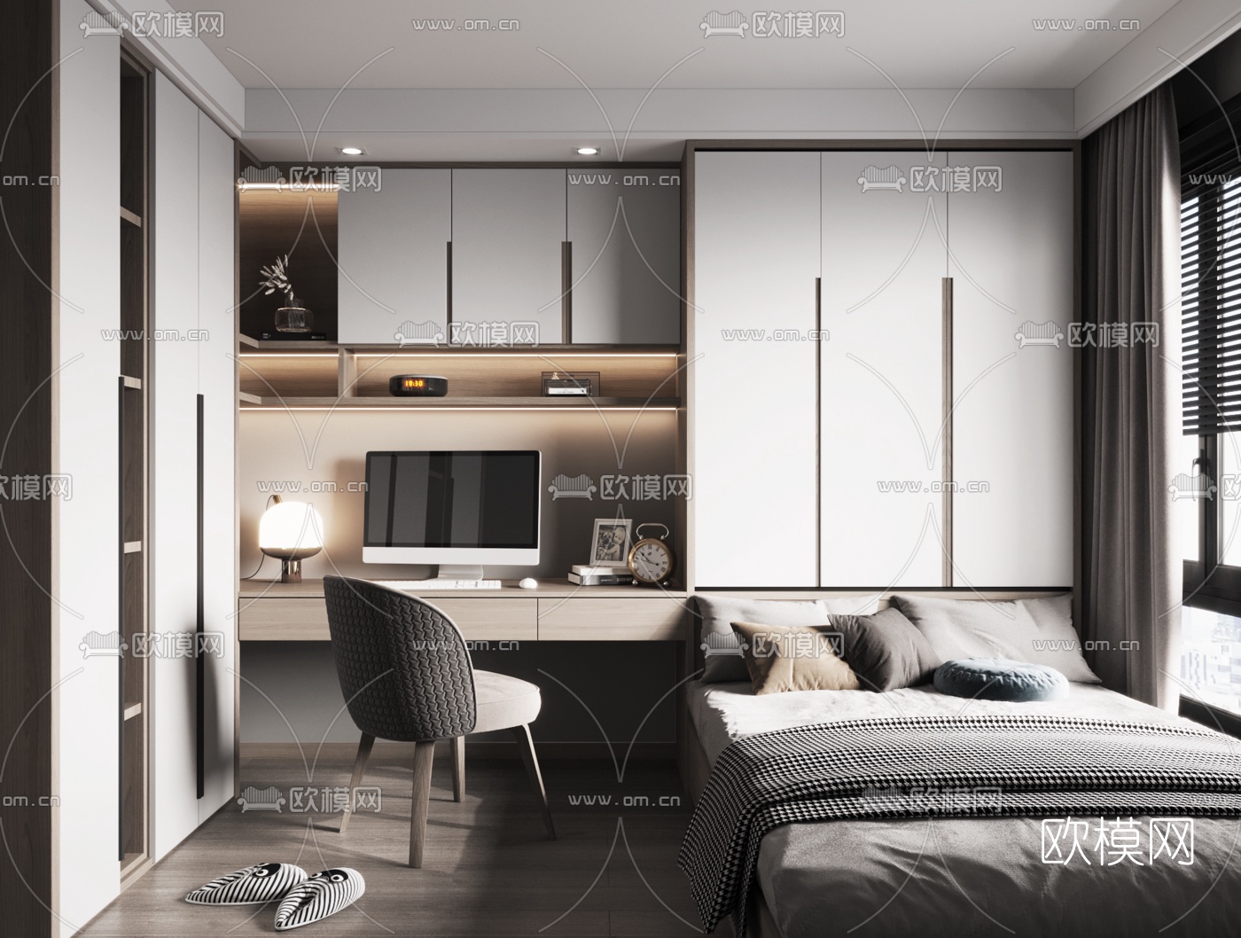 现代侘寂榻榻米卧室3d模型下载