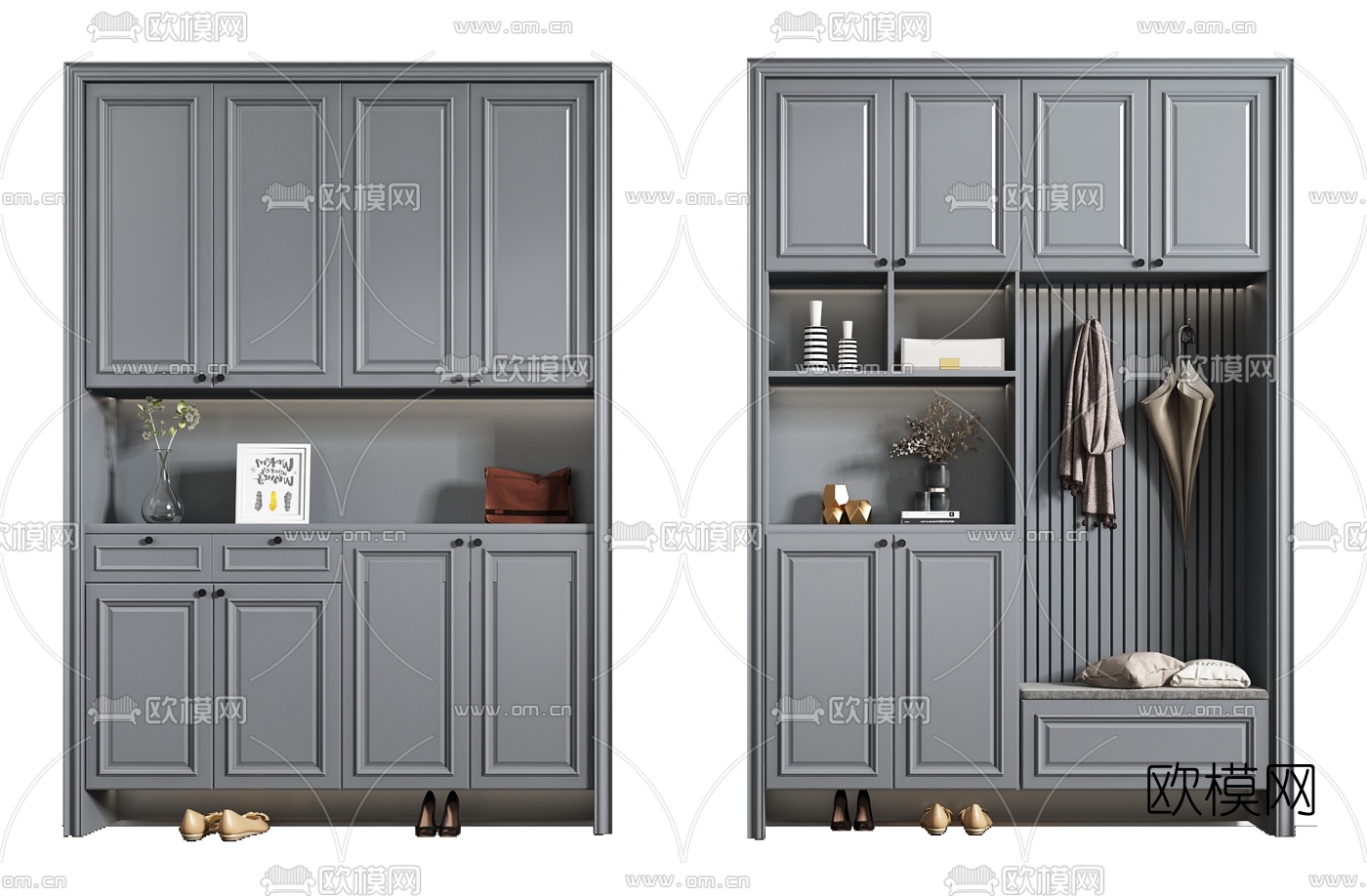 简欧实木鞋柜su模型下载（渲染图1）
