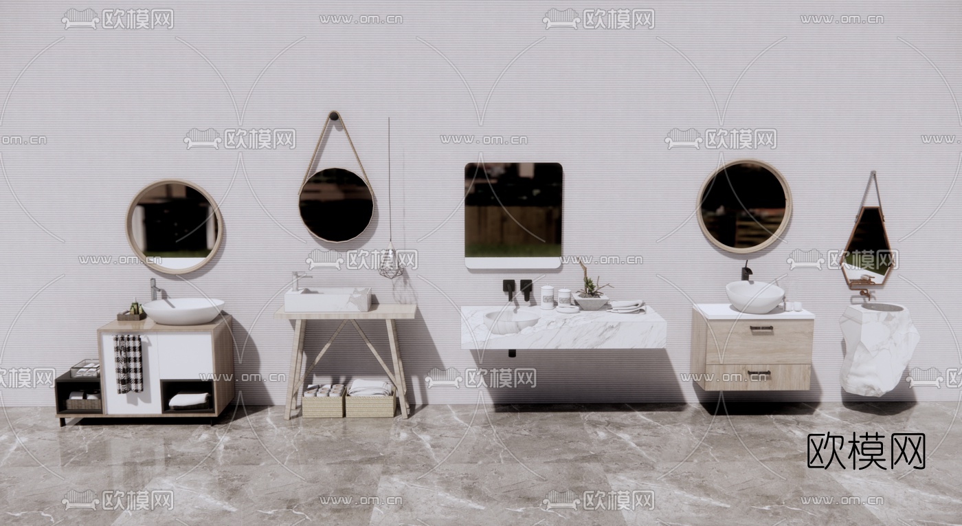 现代洗手台盆su模型下载