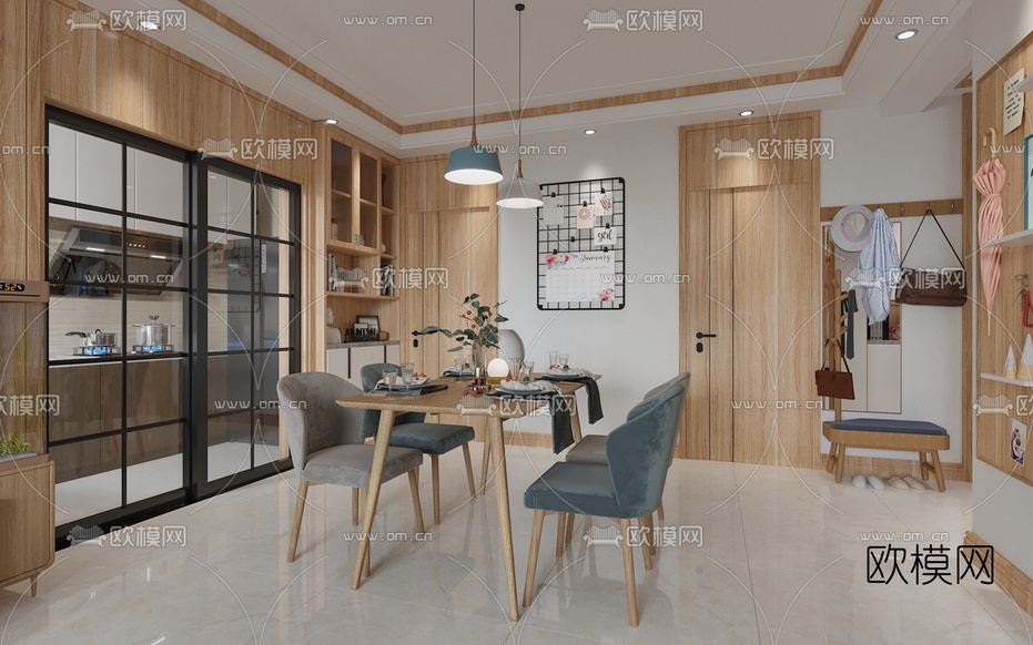 北欧客厅餐厅3d模型下载(渲染图5)