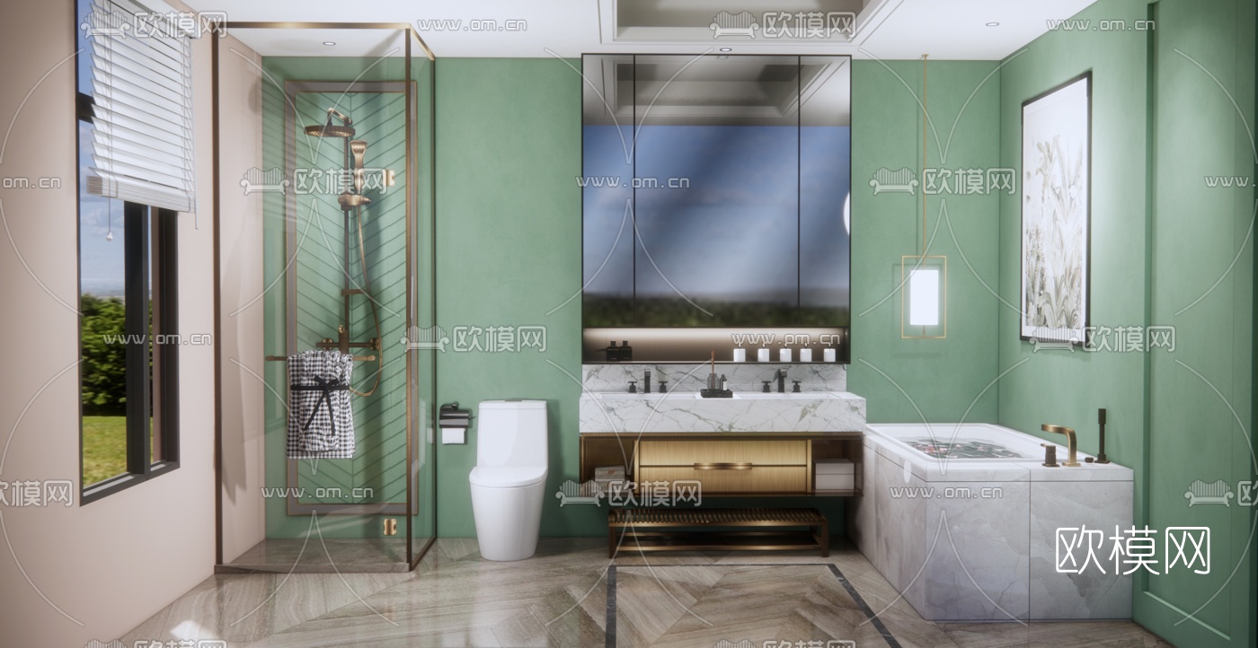 现代轻奢浴室卫生间su模型下载