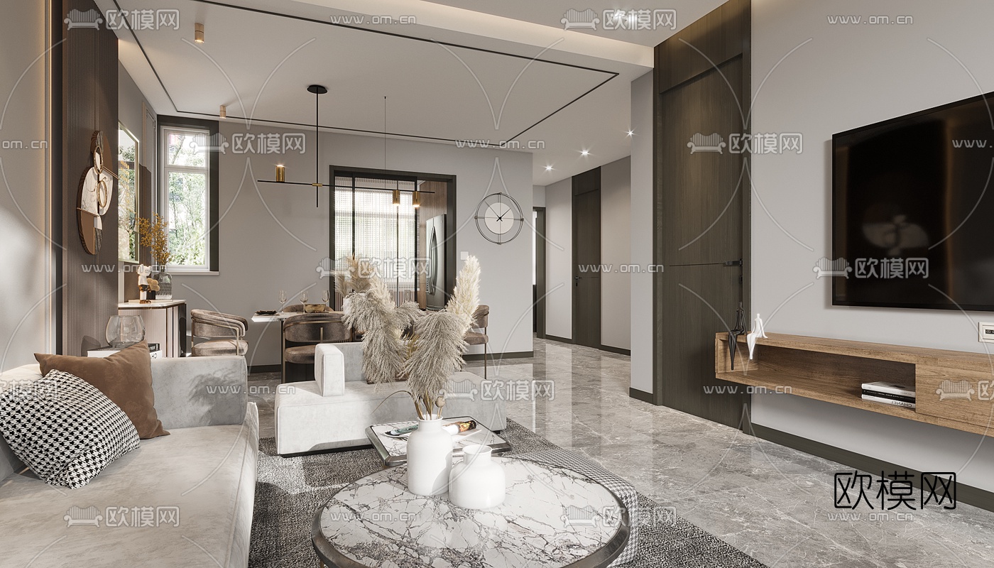 现代轻奢复式客厅餐厅3d模型下载（渲染图8）