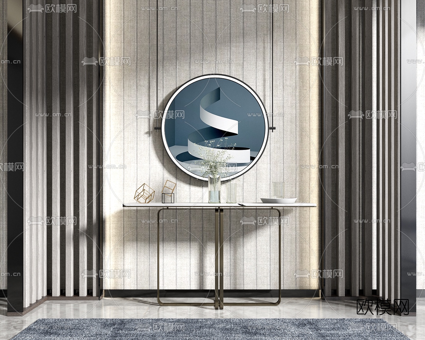 现代端景条案饰3d模型下载