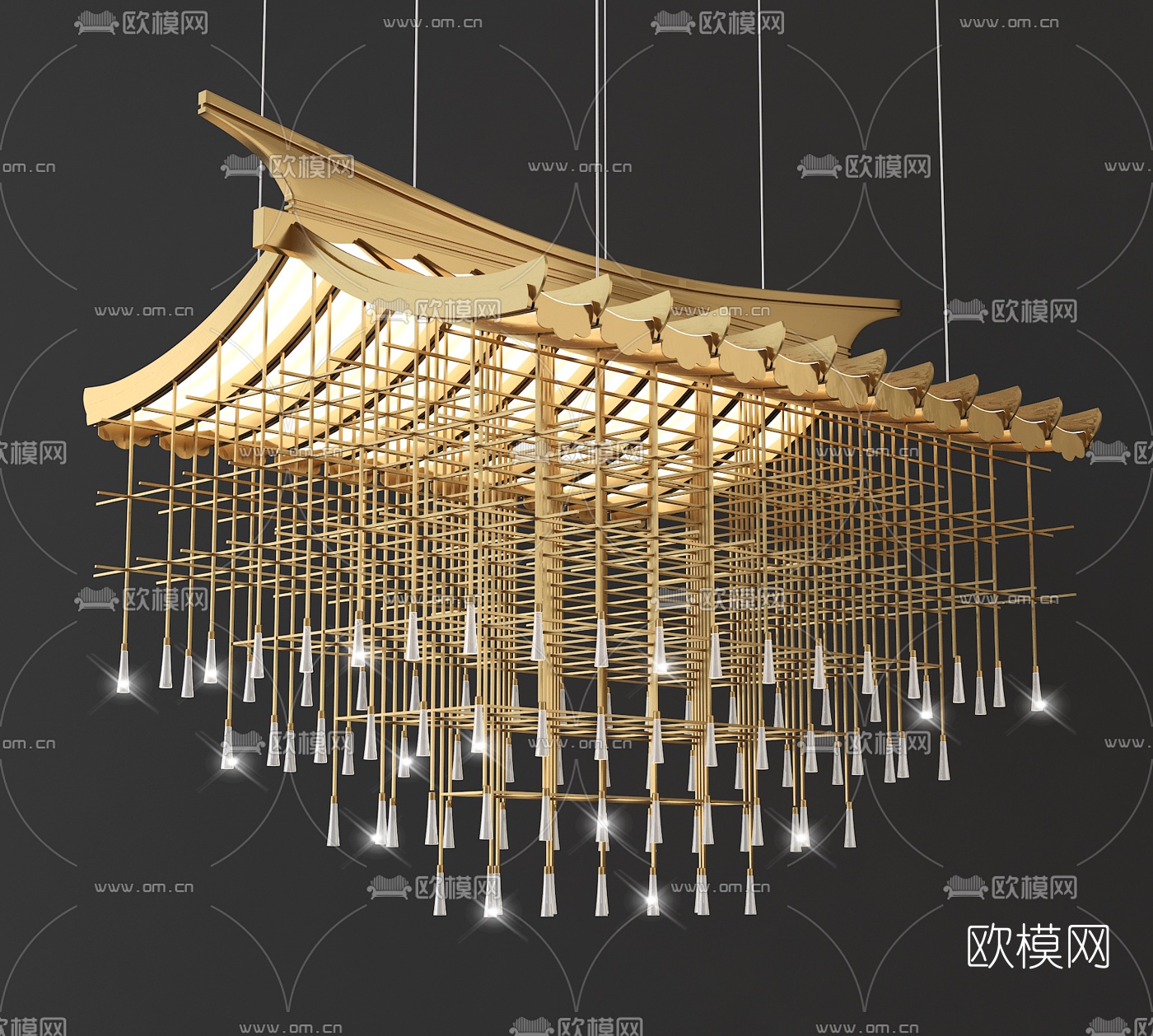 新中式屋檐装饰吊灯3d模型