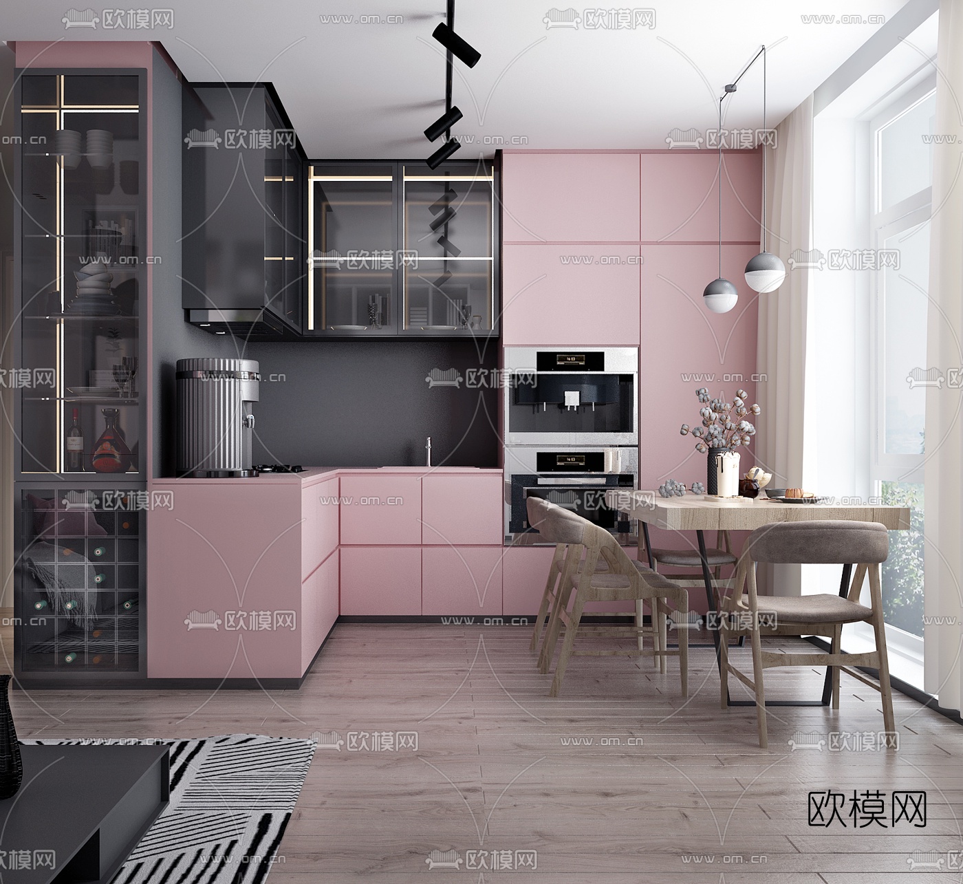 现代公寓客厅餐厅3d模型