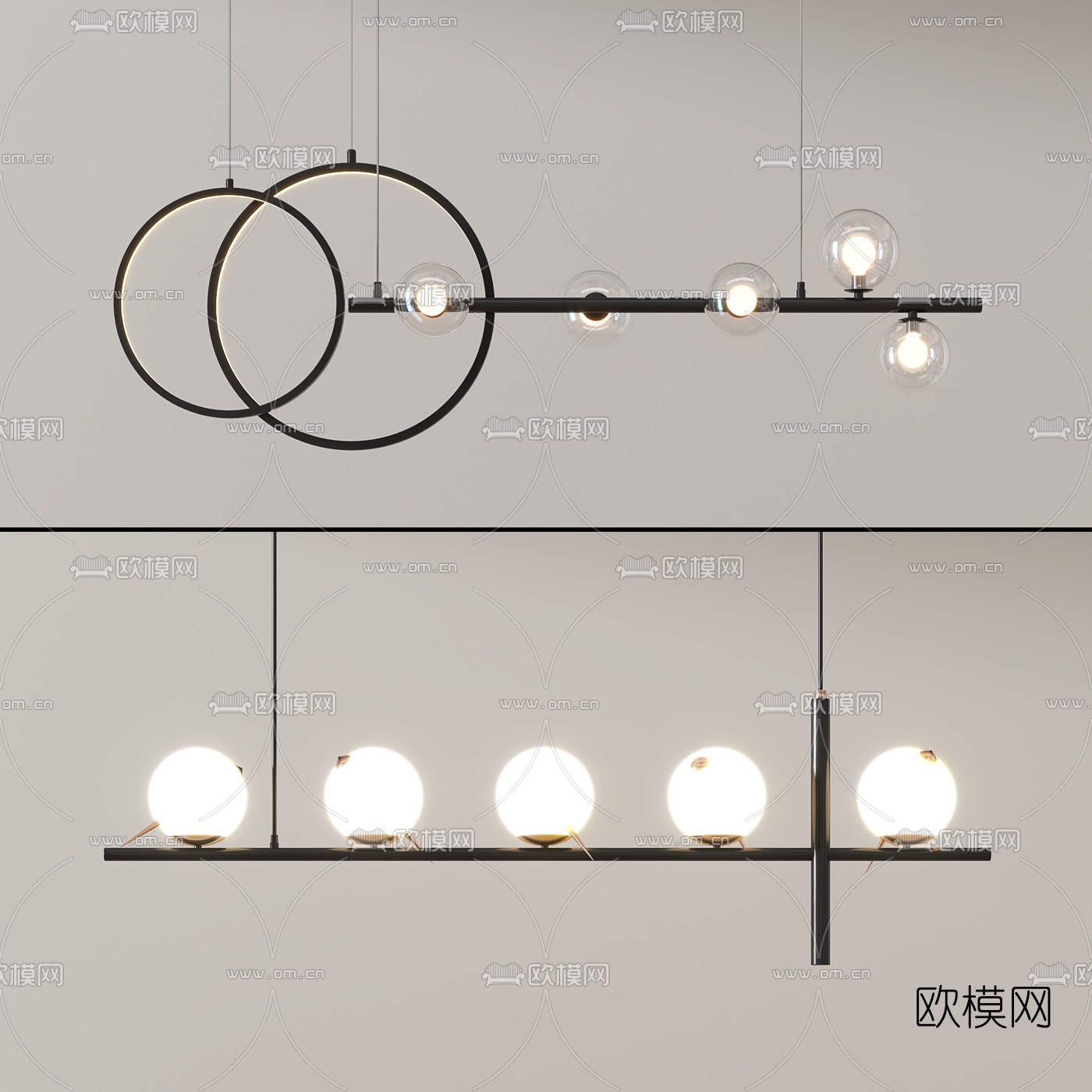 现代金属吊灯3d模型-免费3dmax模型库-欧模网