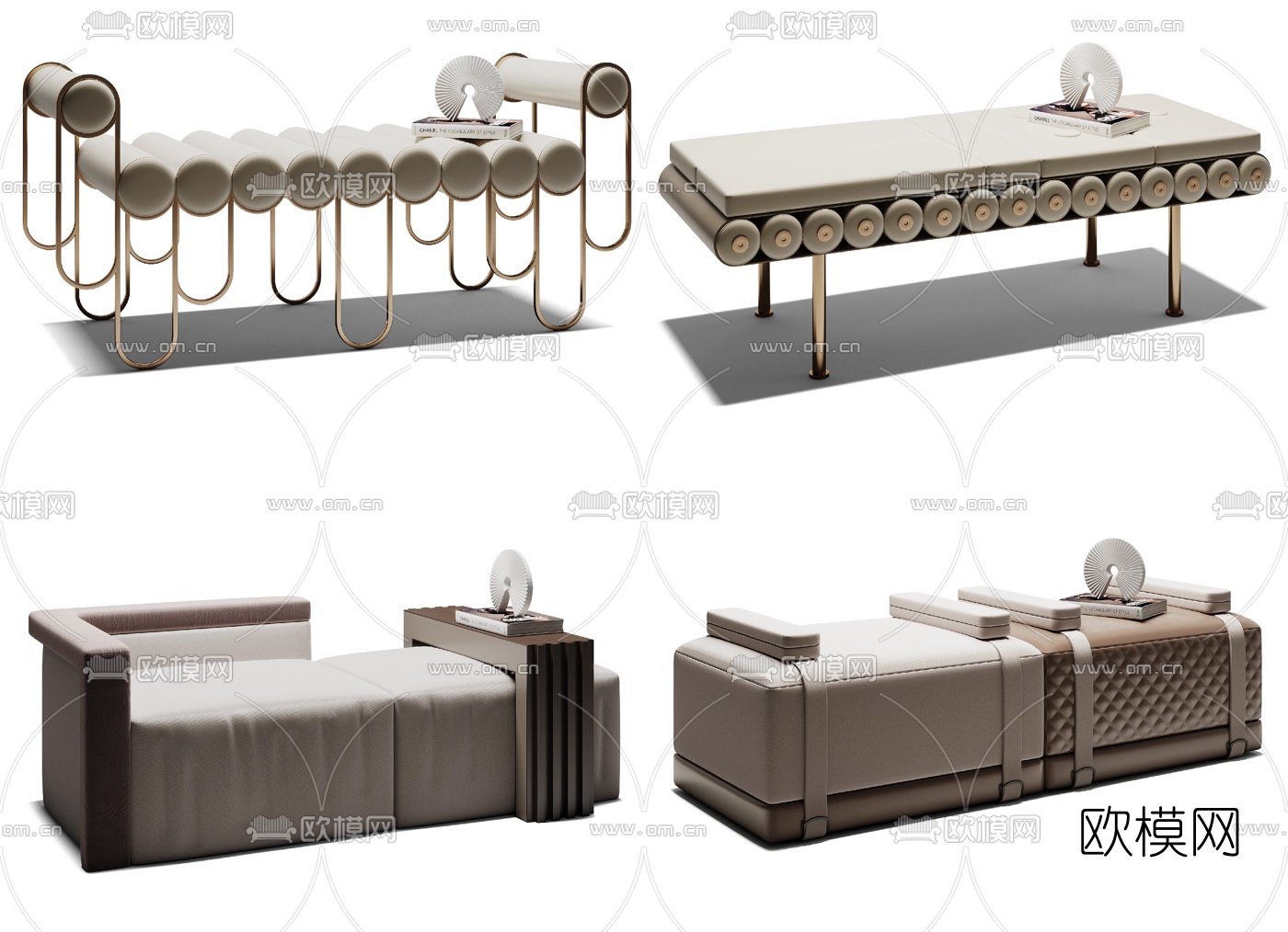现代布艺床尾凳3d模型下载