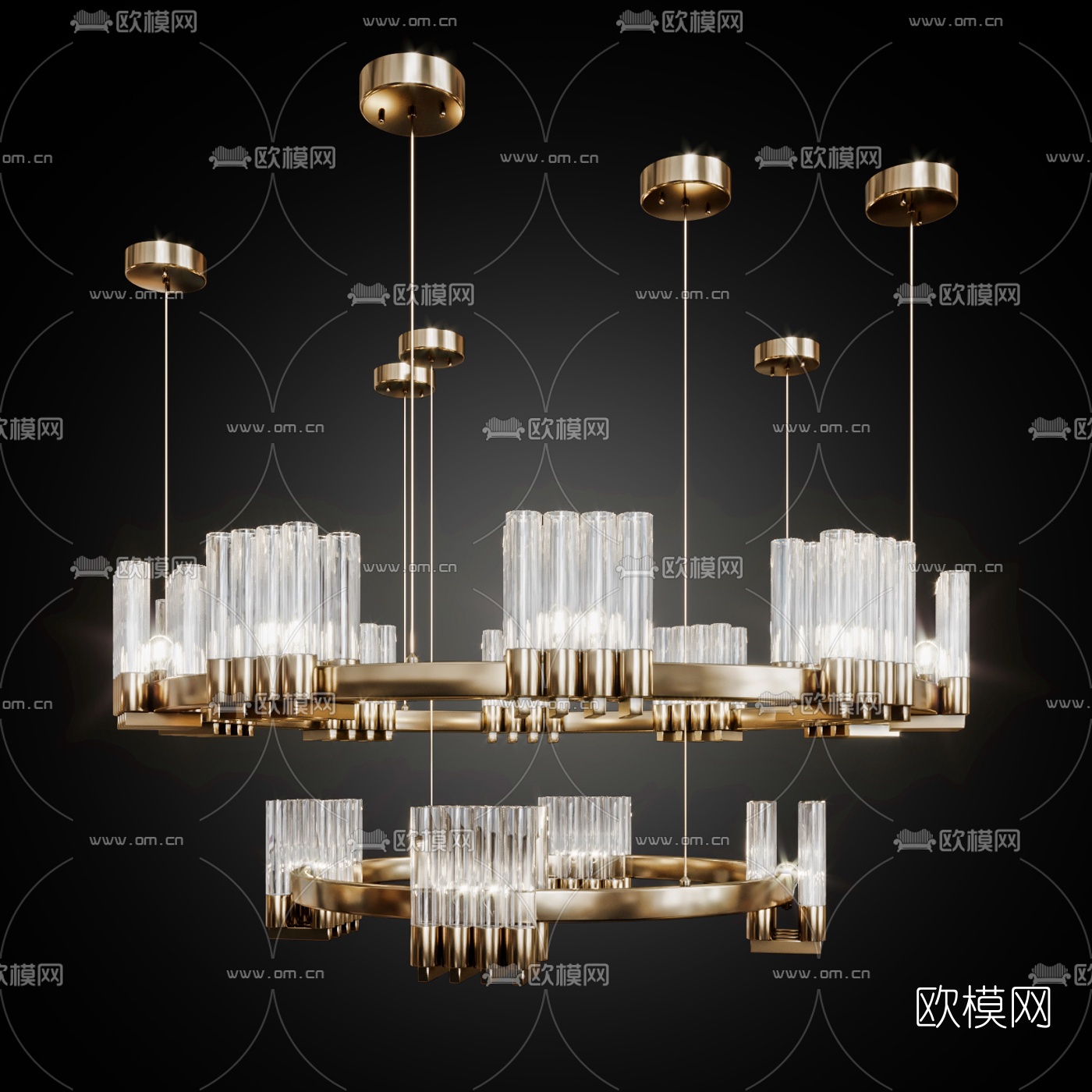 现代轻奢水晶吊灯3d模型下载（渲染图2）