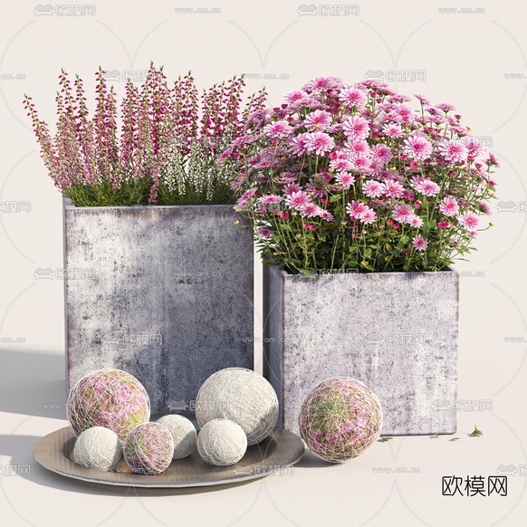 现代鲜花盆栽3d模型下载