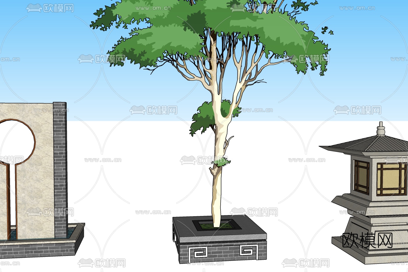 新中式景观墙景观灯免费su模型下载