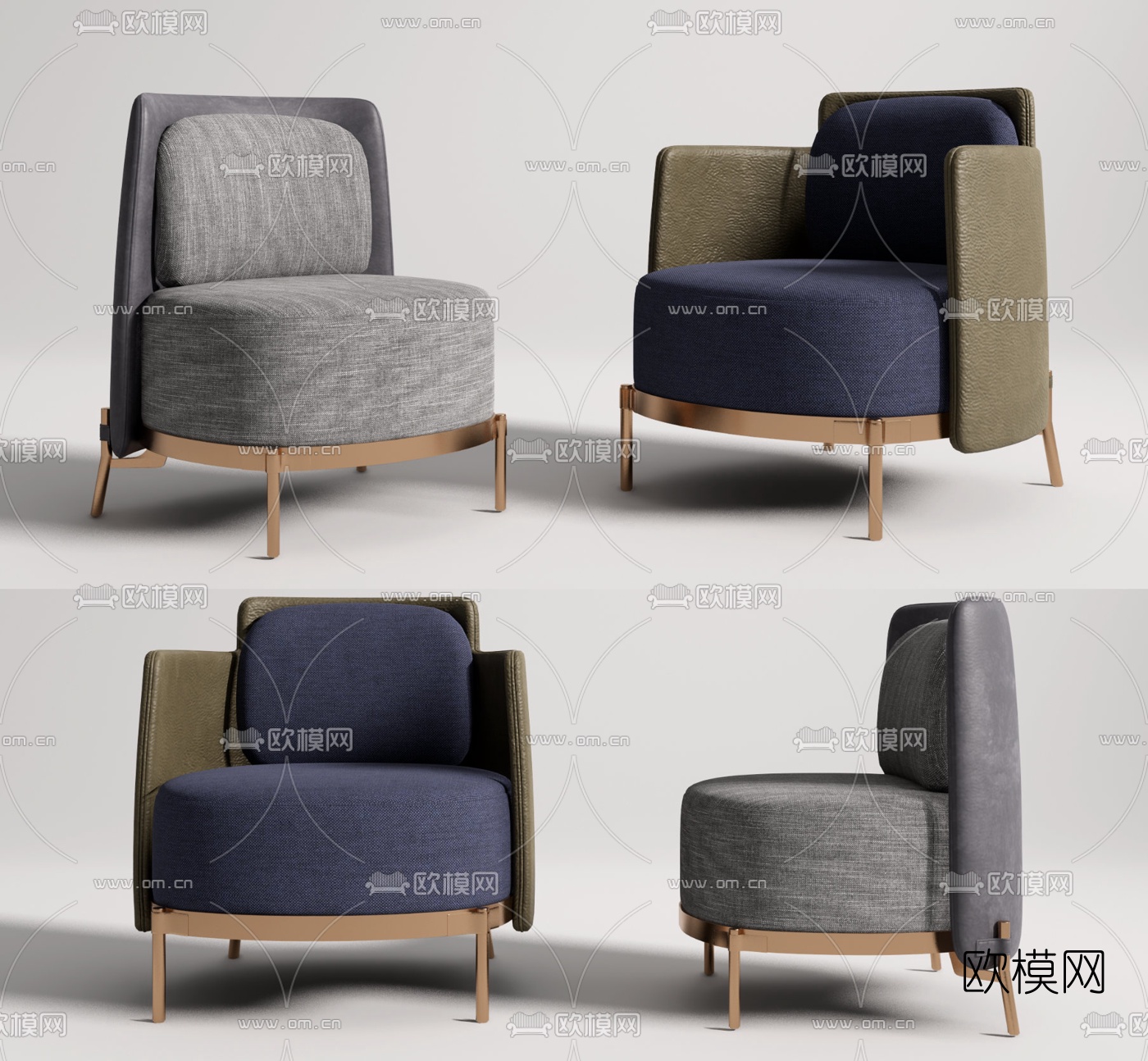 现代轻奢布艺单椅su模型下载（渲染图1）