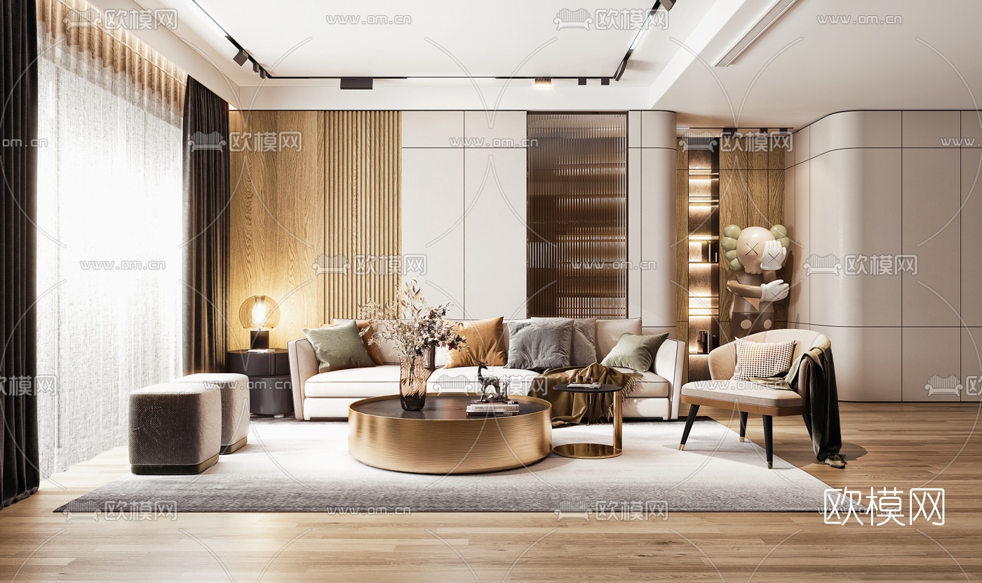 现代布艺沙发组合3d模型下载