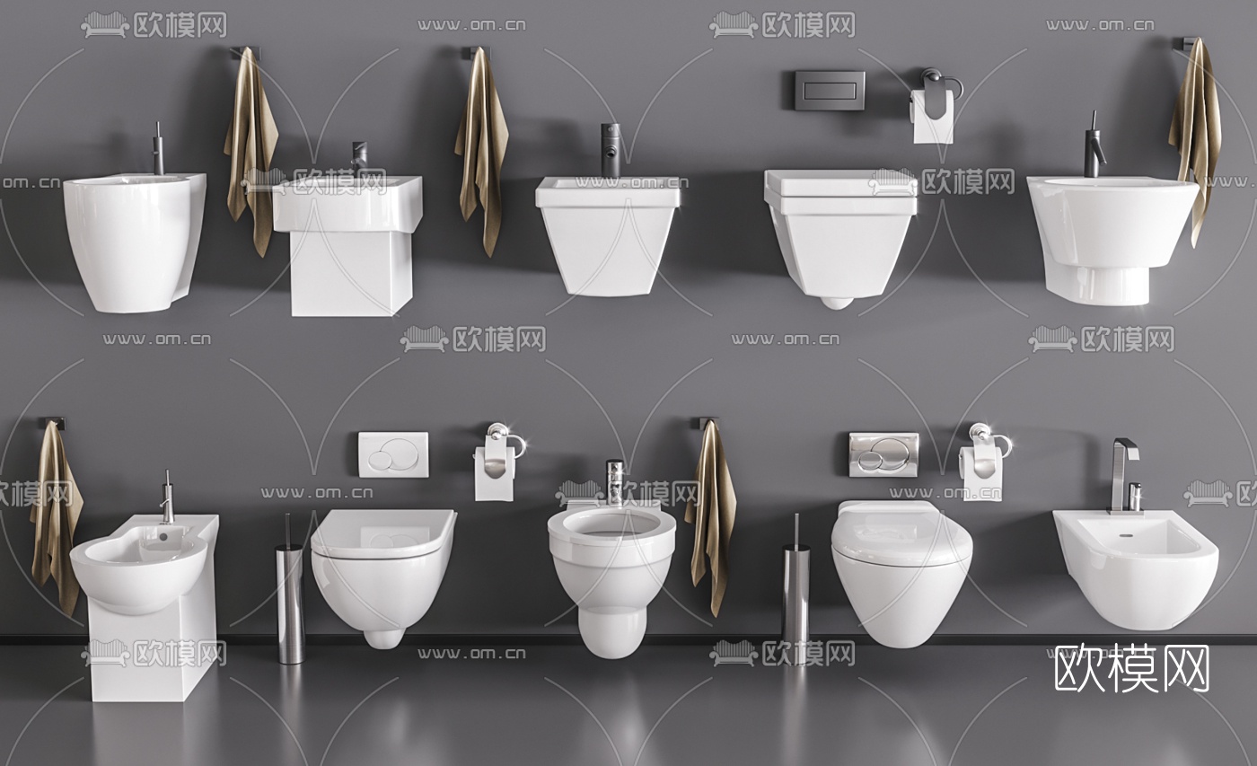 现代马桶坐便器拖把池3d模型下载