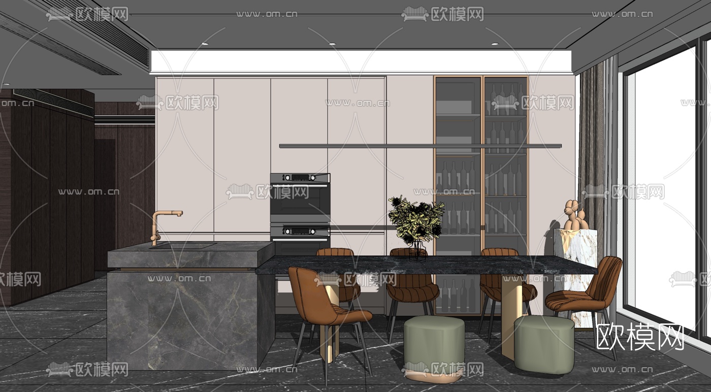 现代餐厅su模型下载（渲染图2）