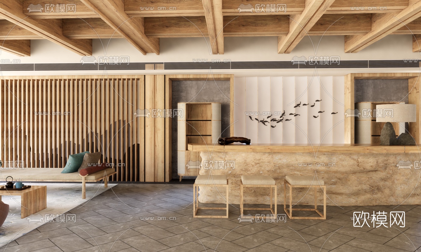 新中式大堂前台su模型下载