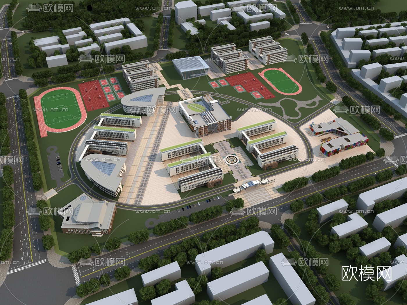 现代学校鸟瞰免费3d模型