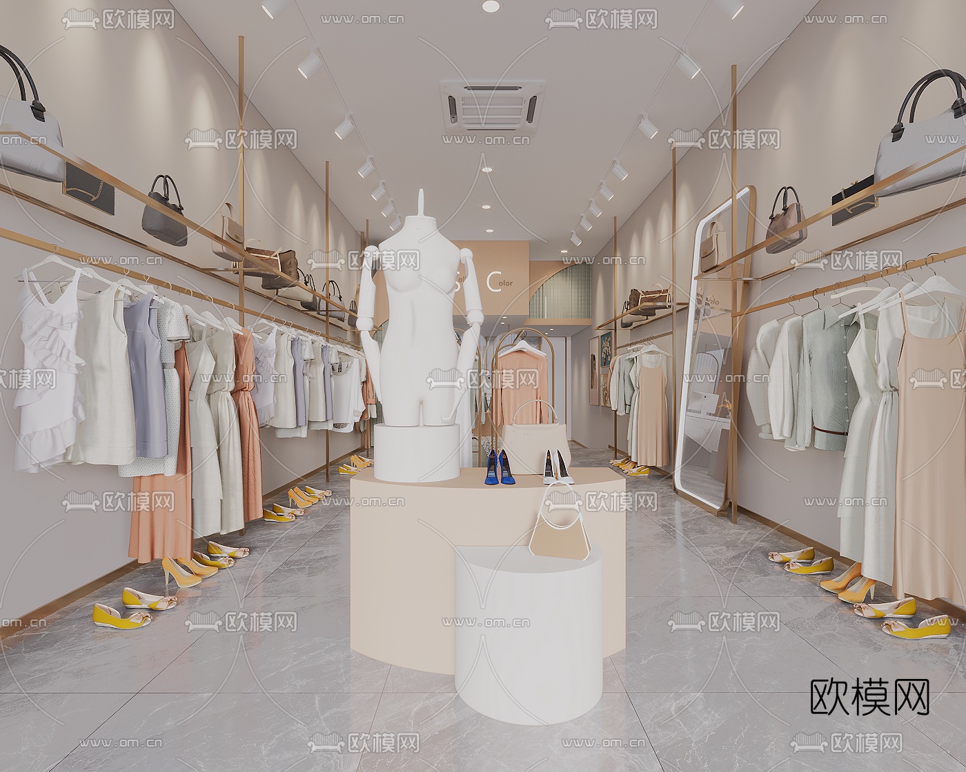 现代女装服装店3d模型下载（渲染图1）