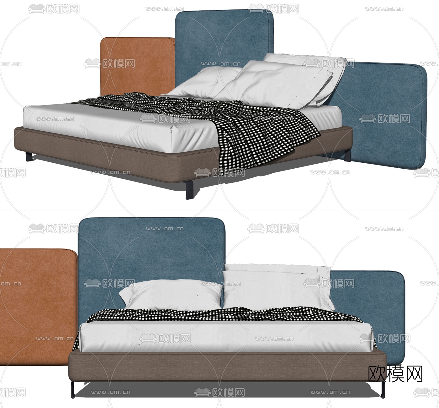 现代布艺双人床su模型