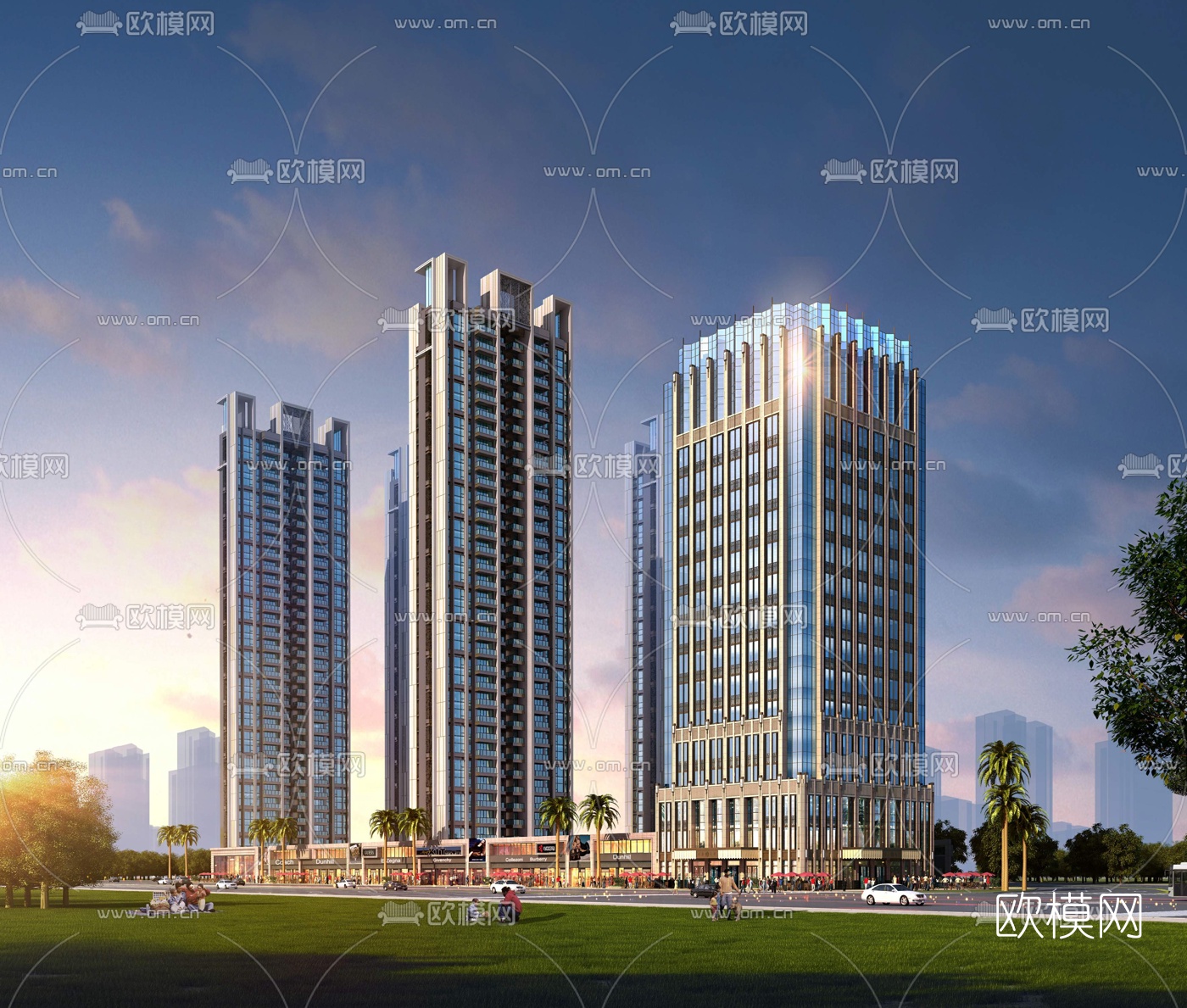 简欧住宅小区建筑外观3d模型