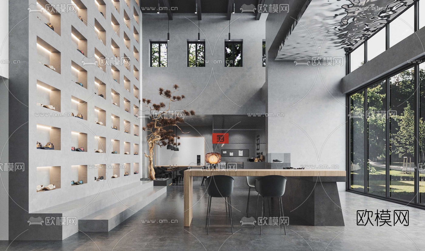 工业风混搭鞋店3d模型下载（渲染图1）