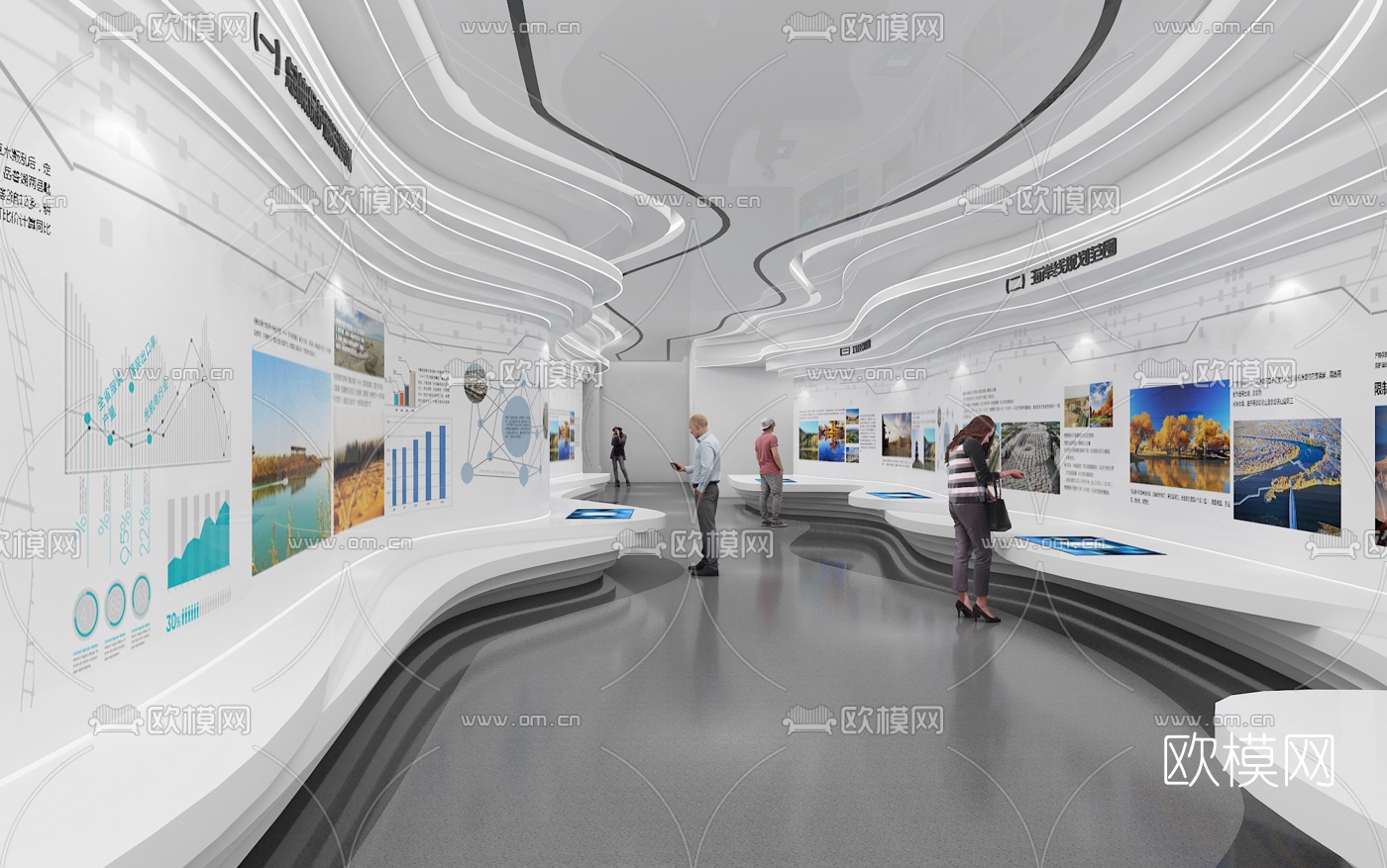 后现代科技流线展厅3d模型下载